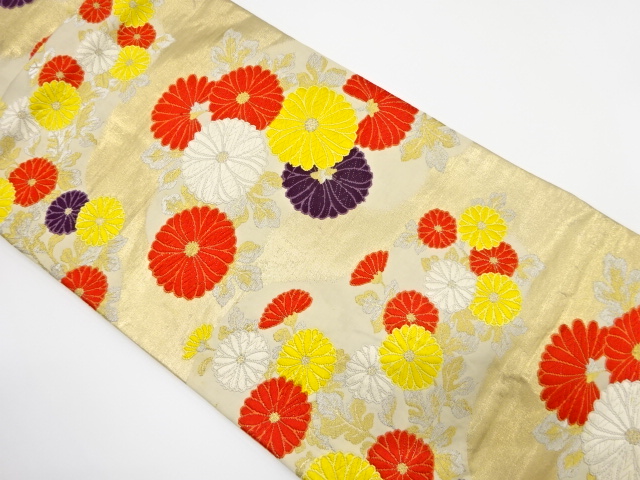 JAPANESE KIMONO / ANTIQUE NAGOYA OBI / SILK / WOVEN KIKU